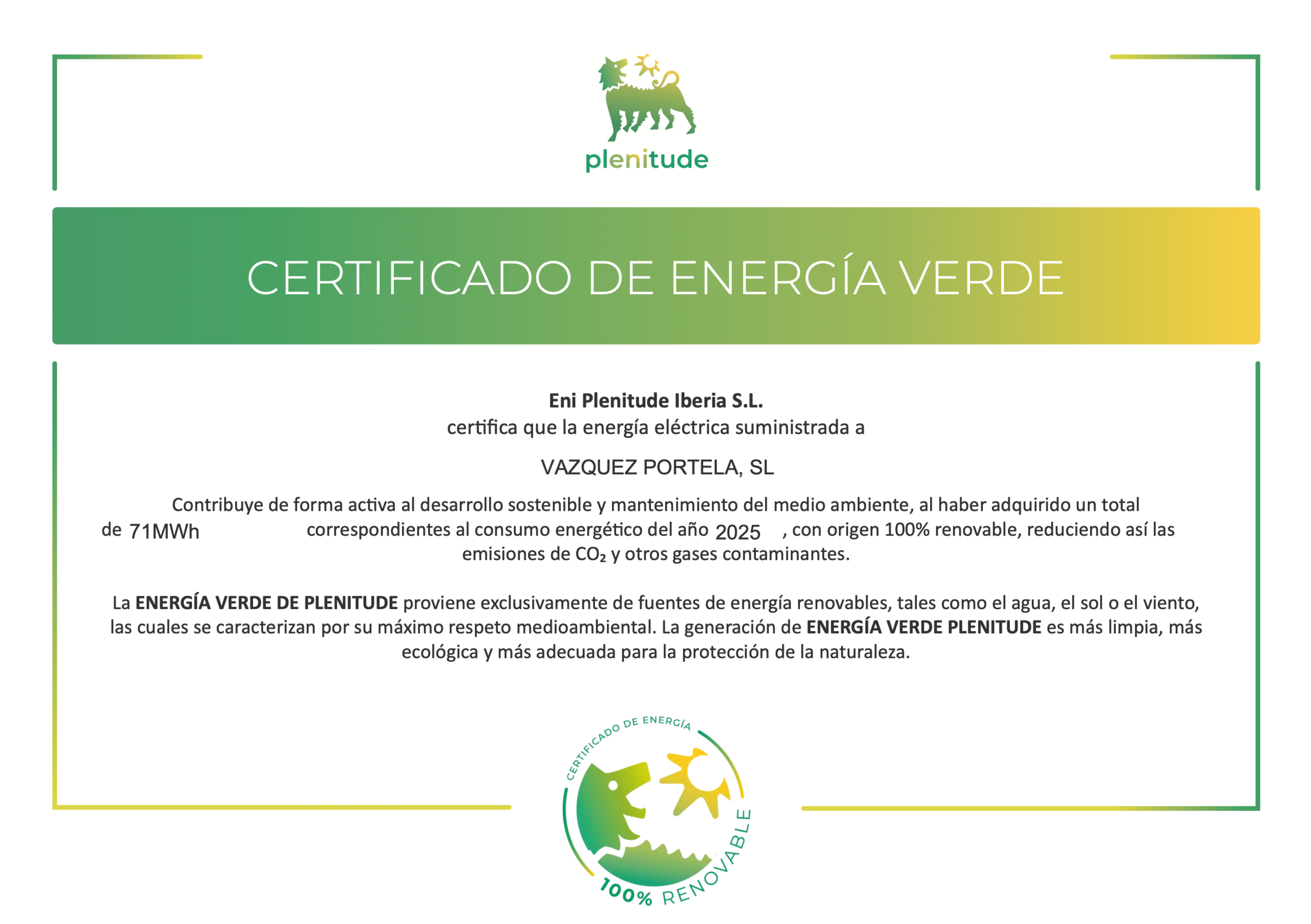 Certificado Plenitude